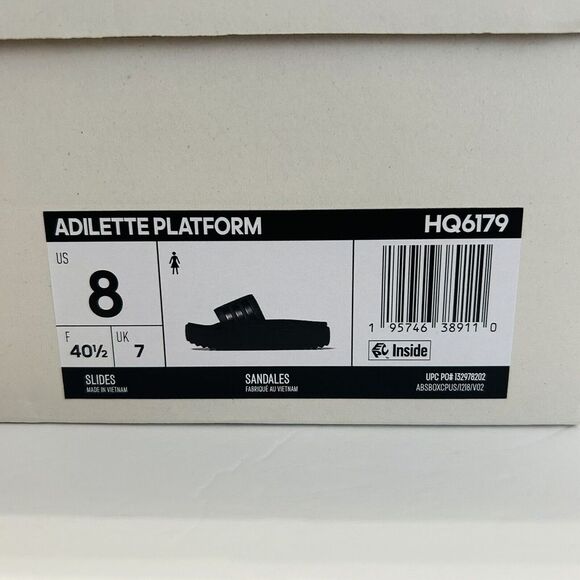 Adidas Adilette Women's Platform Slides Sandals Sz 8 Core Black Casual Beach - Picture 5 of 5